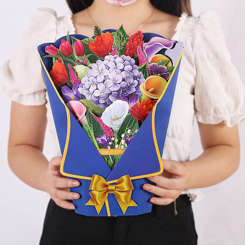 -Up Bouquet -Up Paper Flower Bouquet Greeting Card Mothers Day Birthday Female Easter Gift Card Bowtie K260318-image-1098004615