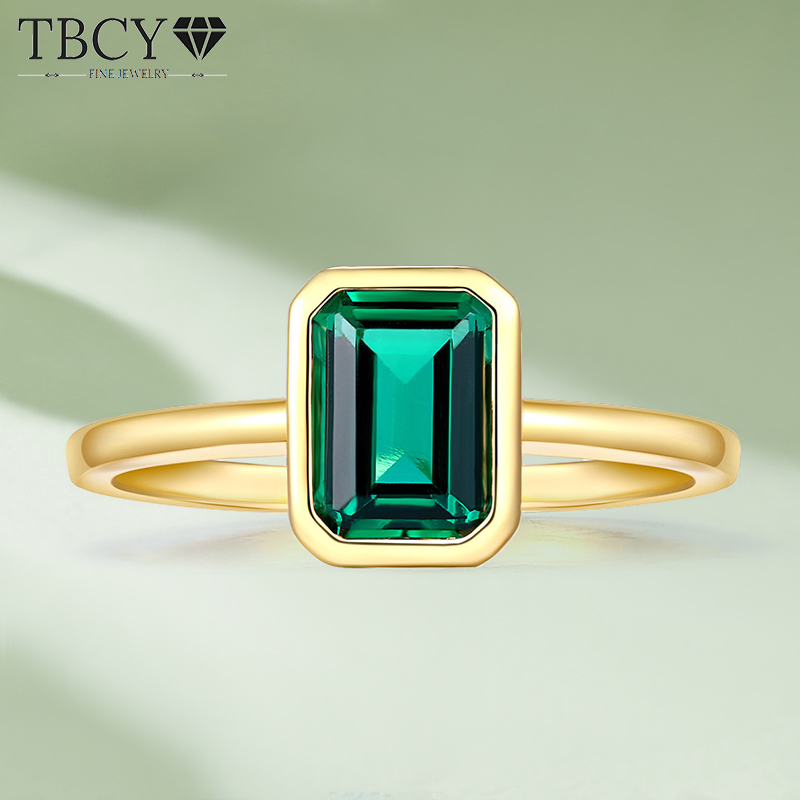TBCYD 1CT Emerald-cut Green Diamond Rings For Women 925 Sterling Silver 18K Gold Plated Original luxury Band Fine Jewerly Gifts