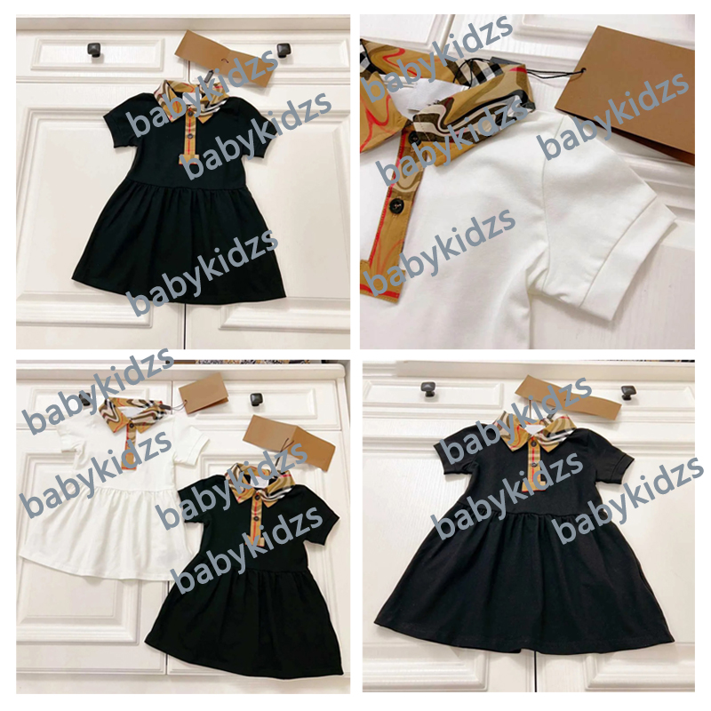Luxury Designer Baby Clothes Pleated Lace Cuffs Girls Dress Letter Printing Lapel Kids Dress Check Child Skirt High Quty Size 59-90CM L26922