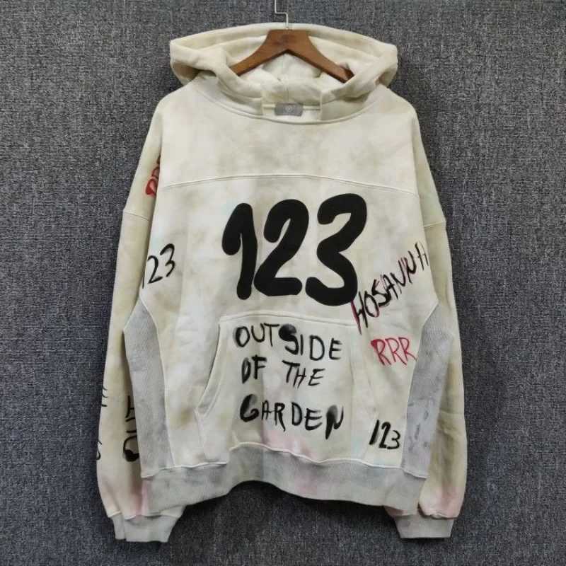 Mens Hoodies Sweatshirts Hikigawa retro letter printed contrasting color top for womens loose casual original length Slave Hoddies fully matched spo