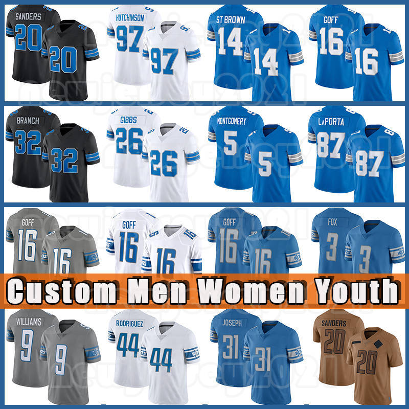 26 Jahmyr Gibbs Amon-Ra St. Brown Football Jerseys Brian Branch Sam LaPorta Jared Goff Jameson Williams David Montgomery Barry Sanders Malcolm Ro