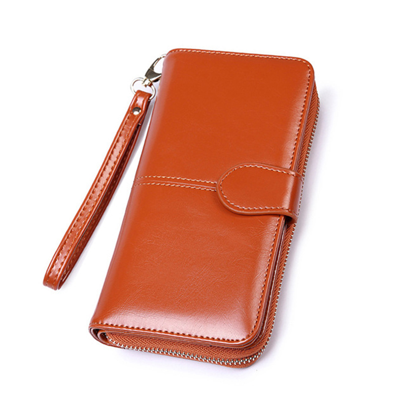 Wallets New Women Oil Wax Pu Leather Wallets Female Purses Big Capacity Hasp Zipper Purses Ladies Long Wristlet Clutch Coin Card Holders D261019