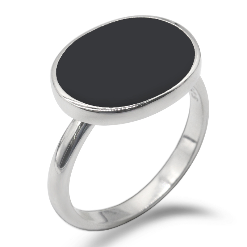 925 Sterling Silver Simple Classic Women Ring Oval Shape Black Enamel Trendy Finger Ring For Women Best friend Fine Jewelry