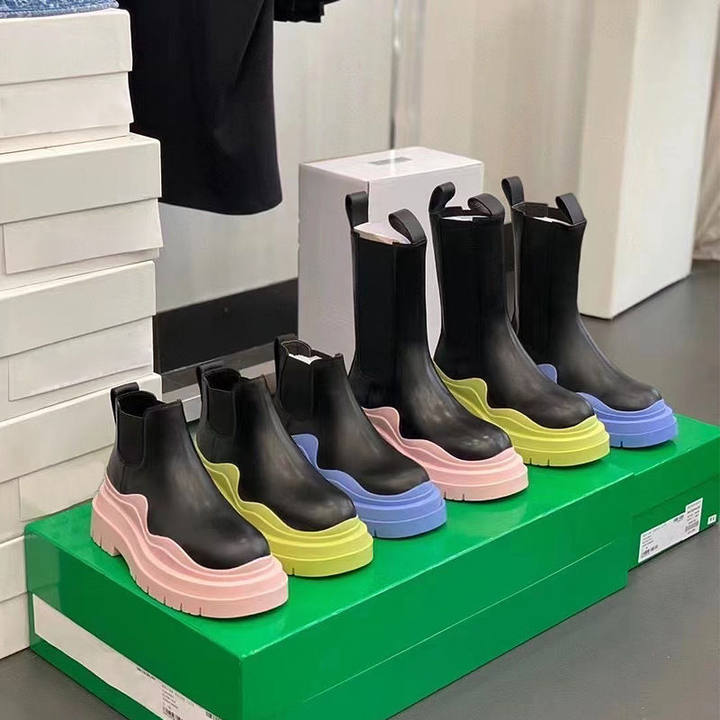 Brand Designer boots Women's girls youth leather Chelsea Boots pink green Thick flat bottom Thick Heel Thick Sole Ankle Boots Women's B-image-994569724