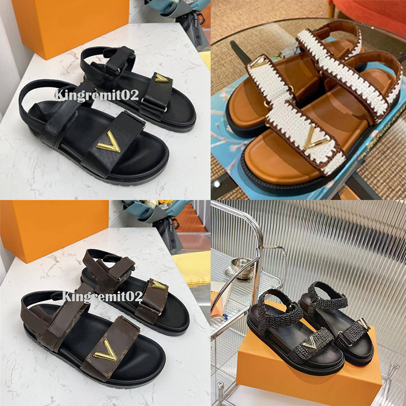 Sandales de créateur Chaussures pour femmes Sunset Comfort Slippers Slides Sandale en cuir de luxe Print Imprimez Slipper Metal Boucle de boucle
