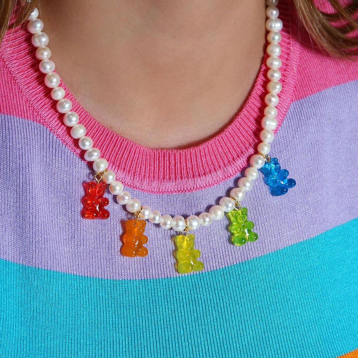 Chaines Collier de perle gommeuse coréenne pour femmes filles Couleur arc-en-ciel dessin animé Colliers de tour de cou à la main bijoux