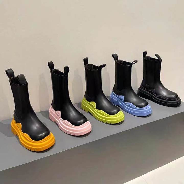 Designer boots Women's leather Chelsea Boots girls pink green Thick flat bottom Thick Heel Thick Sole Ankle Boots Women's Boot-image-994626427