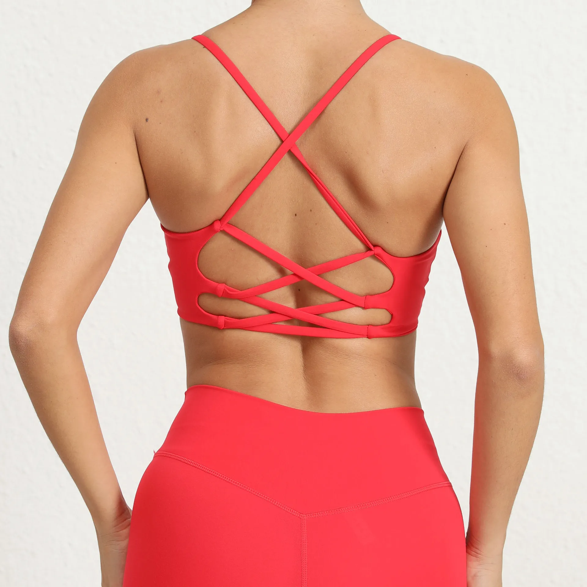 Sexy Cross Backless Sport Bra with Cups Women's Underwear Workout Top for Fitness Yoga Wear Sportswear Woman Gym Active Bra Red