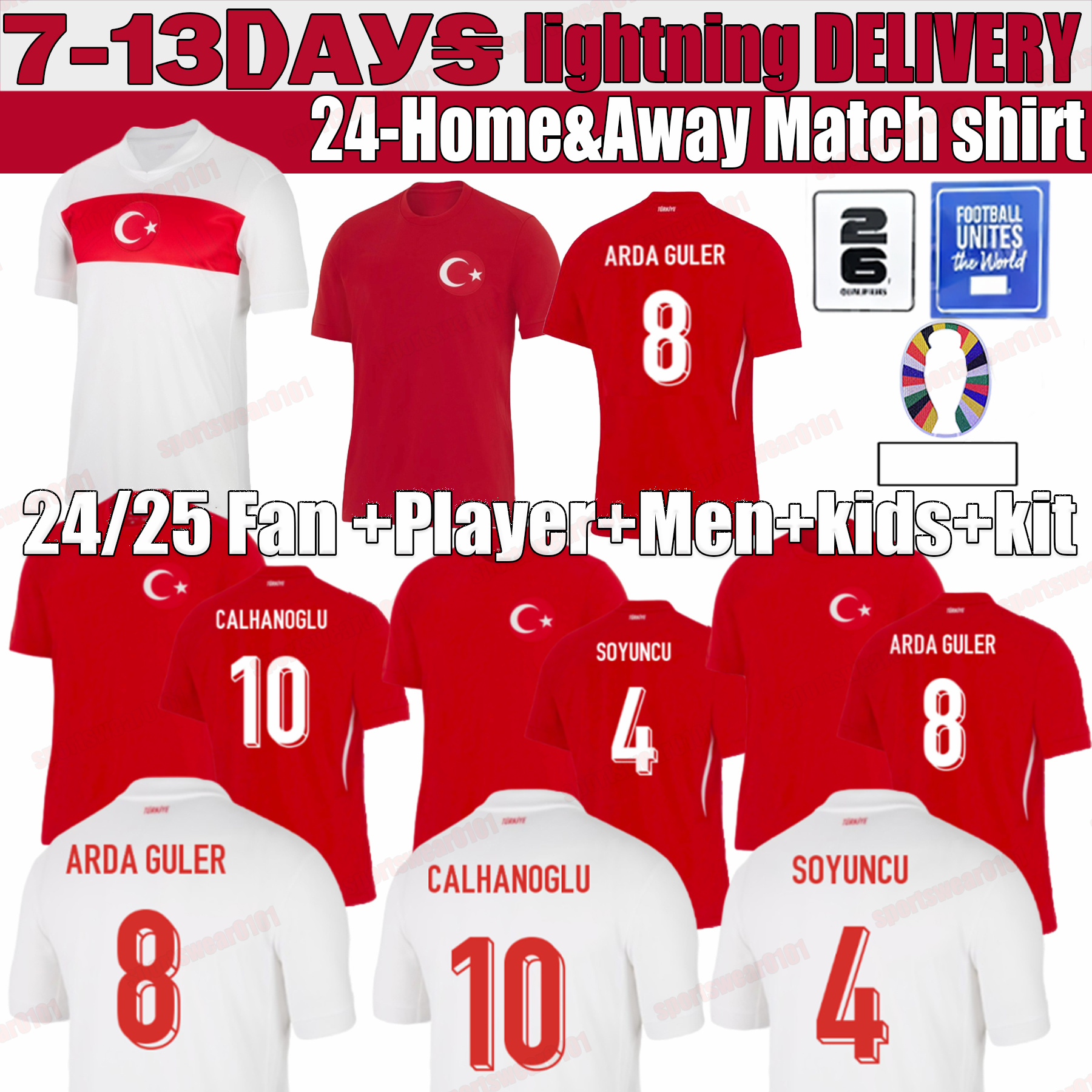 24 Turkiye Soccer Jersey 8 Arda Guler 10 Calhanoglu Soyuncu Yilmaz Euro Turkey National Team Home Away DEMIRAL Kokcu YILDIZ ENES UNDER Calhanoglu-image-842743768