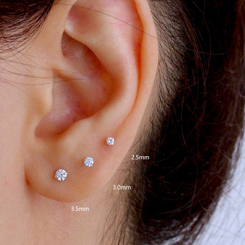 BOAKO S925 Sterling Silver Four Claw Zircon Earring 2.5/3/3.5mm Stud Earrings For Women Minimalist Christmas Valentine's Gift