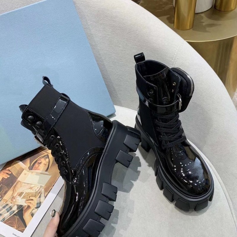 Designer Boots Women Martin Monolith Ankle Winter Brand Black Re-Nylon Brush Leather Booties Platform Sole Ankle-high Lady Motorcycle Boots size-image-994617470