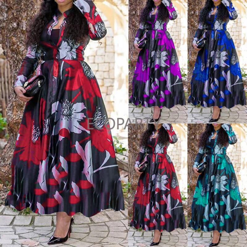 Robes décontractées 2024 Été plus taille longue robe dames dames numériques imprimées A-line loisirs et élégance gras maxi pour les femmes