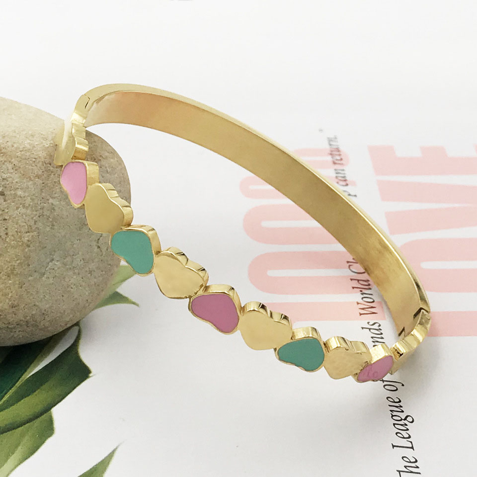 Bracelet mignon coeur coeur or placage staiess en acier chanceux bracelent bangles femmes filles fête de mariage bijoux bijoux cadeau