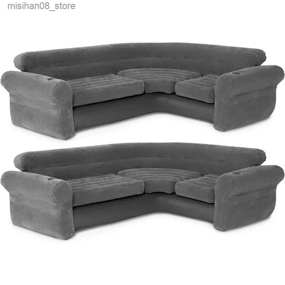 Other Furniture Corner Sofa L-Shaped Inflatable Indoor Lounge Sectional Sofa with Built-in Cup Holder for Family Living Room Grey (Set of 2) Q240-image-995406179
