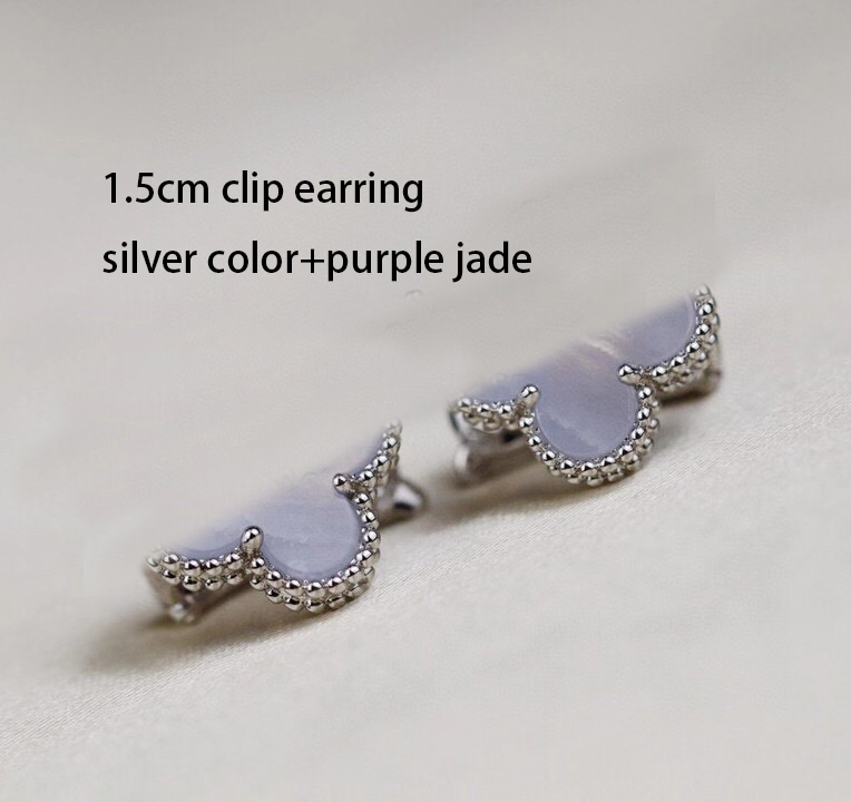 Fashion Luxury quality V gold material Silver flower with nature stone Charm clip stud earring for women wedding gift jewelry have stamp box PS7246B