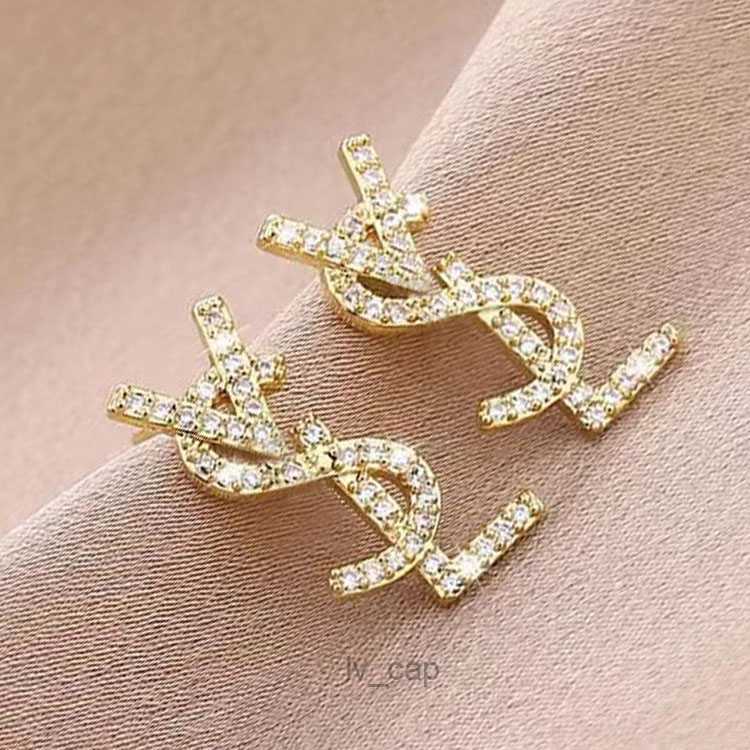 18K Gold Plated Austrian Crystal Letter Stud for Women European USA Popular Simple Designer Earrings Wedding Bride Jewelry Gift