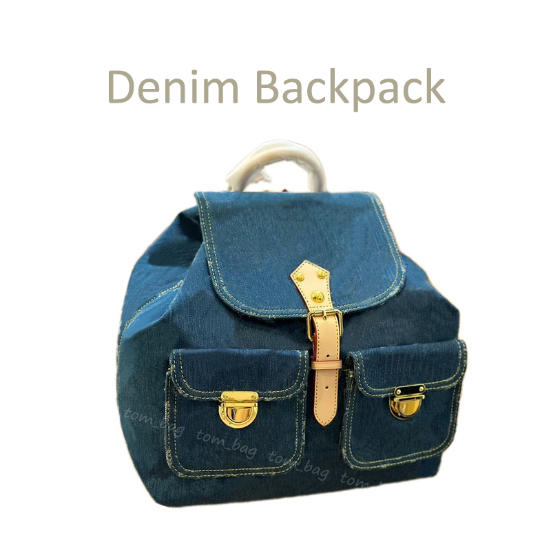 Luxurys Denim Backpack Women Designers Backpacks Shoulder Bags Flower School Bag-image-995012942