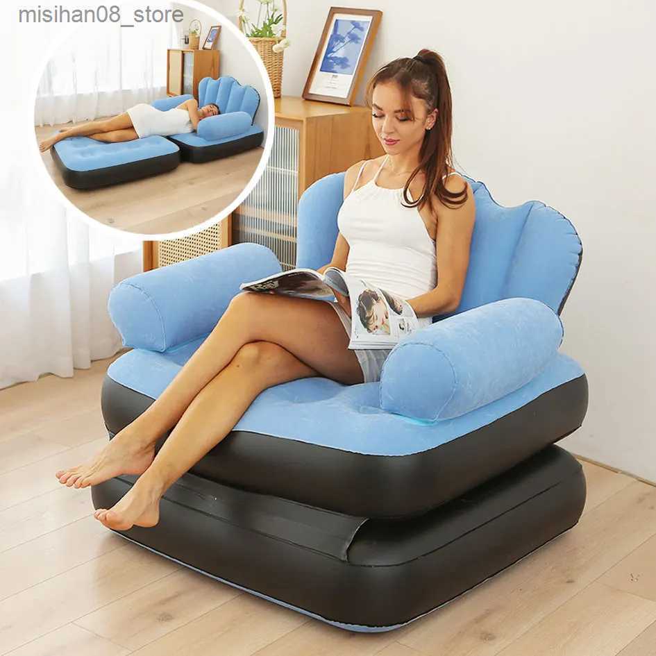 Other Furniture Inflatable Sofa Multi-functional Five-in-one Outdoor Adult Lazy Inflatable Bed Convenient Foldable Recliner Convertible Chair Q24-image-995406161