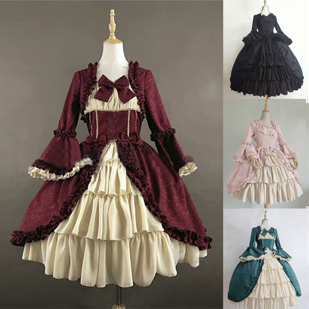 Theme Costume Customized Classic Black Cotton Lolita Dresses Long Sleeve With Removable Layered Cosplay Costume for Girl