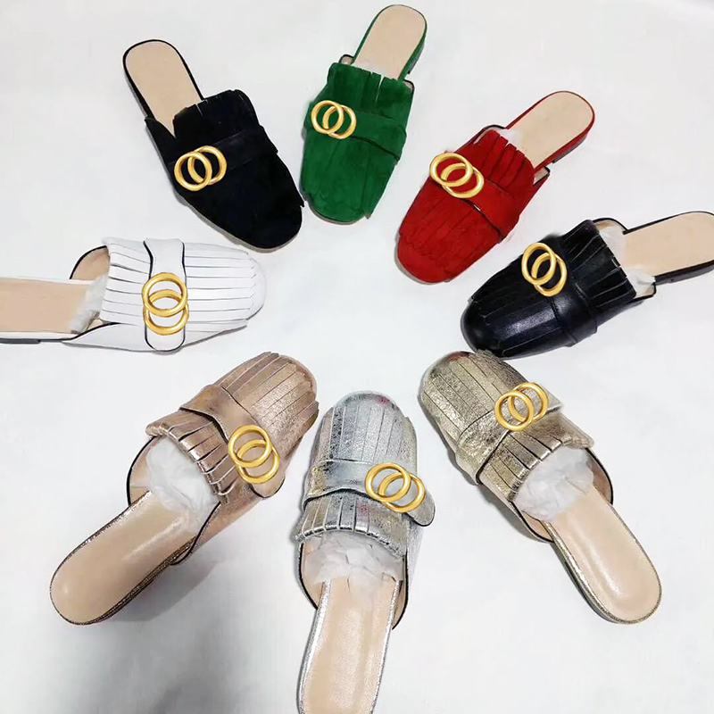 designer womens half slippers classic leather flat bottom sandals luxury party casual shoes summer fashion metal ladies large size 42 wraparound-image-995677542