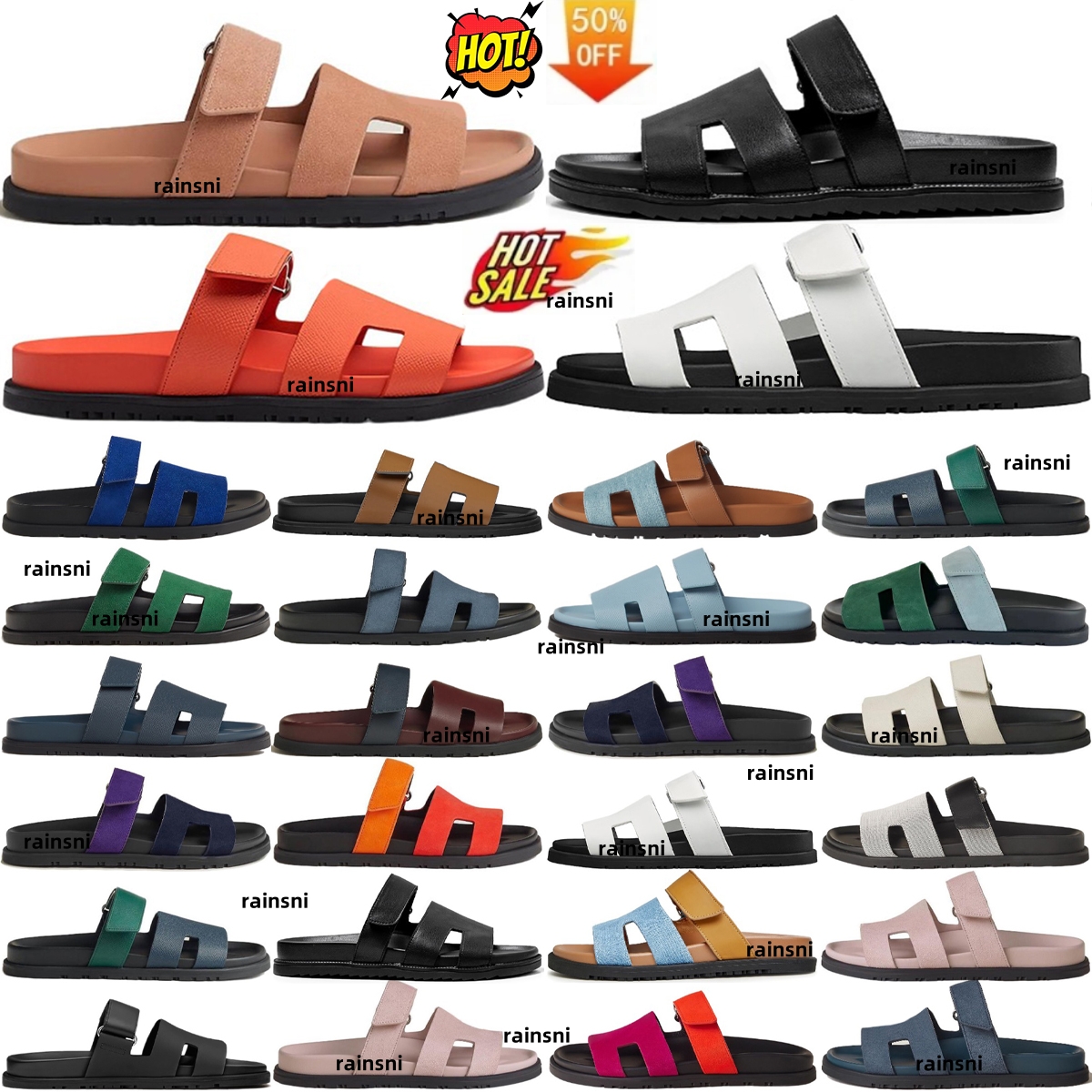 Designer Chypre Slides Slippers Sliders Sandals Slipper Flip Flops Flat Sandal for Beach Comfort Calfskin Womens Mens Leather Natural Suede Goats-image-878924161