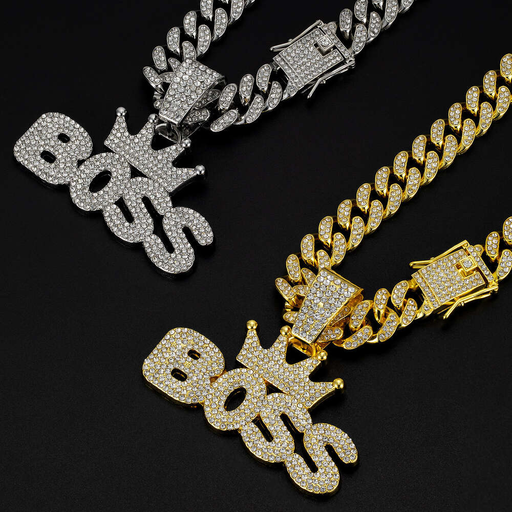 moissanite cadena cubana gold cuban link chain sailormoon necklace for man Hip Hop Trendy Mens Jewelry Crown Boss Pendant Alloy Full Diamond Cuban C