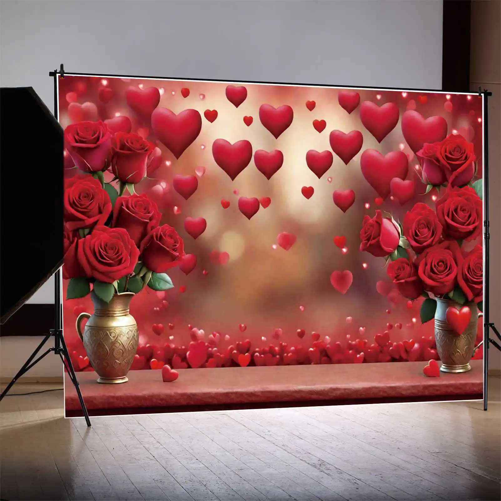 Background Material Backdrop February 14 Banner Birthday Decorations Background for Women Valentines Day Red Rose Heat Photo Studio Props-image-995665747