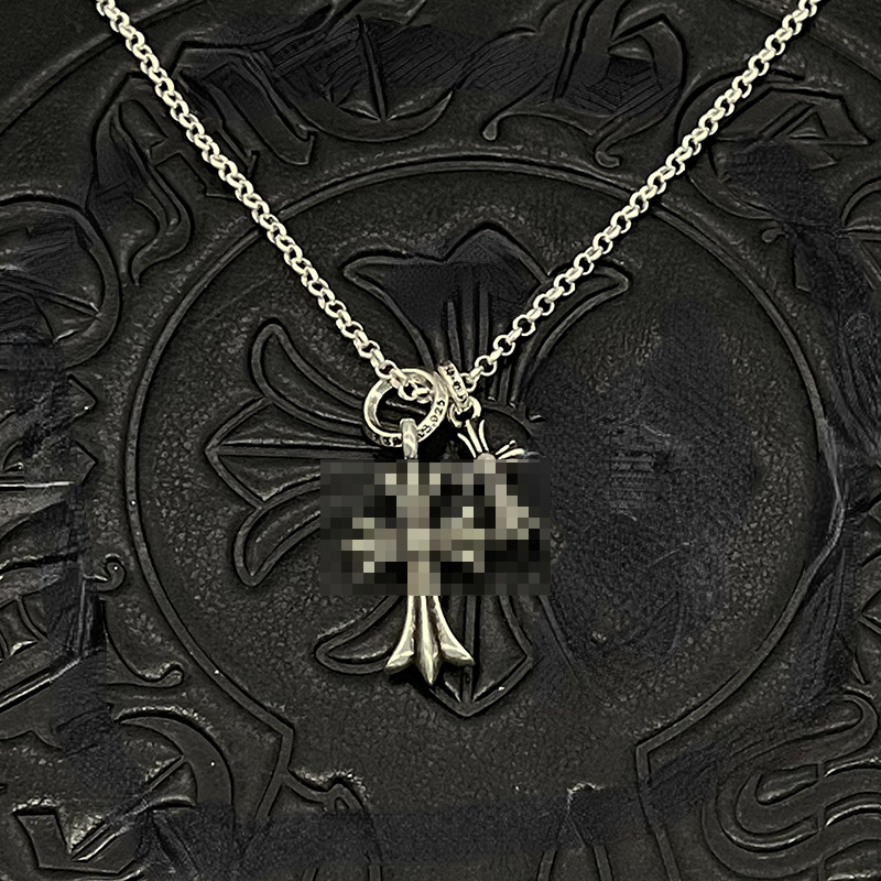 Trend Vintage Pendant Necklaces Men and Women Without Diamond Double Cross Pearl Chain-image-995547129