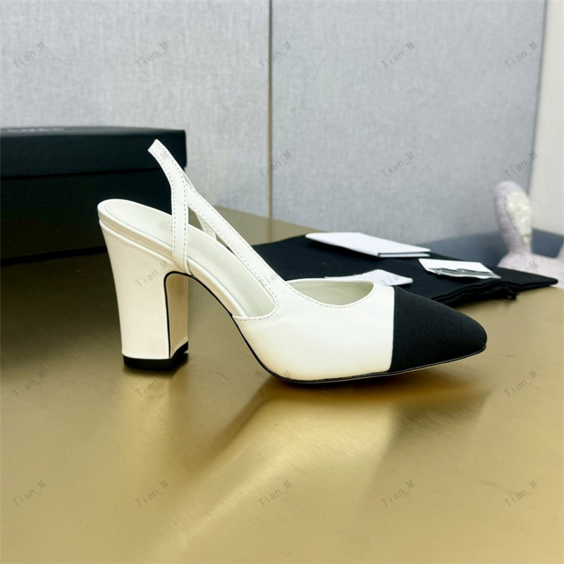 High Quality Women pumps Sandals Luxury Brand Designer dress Shoes Woman chunky Heeled real Leather single shoes Slingbacks Beige Nude Pumps Clas-image-995927037