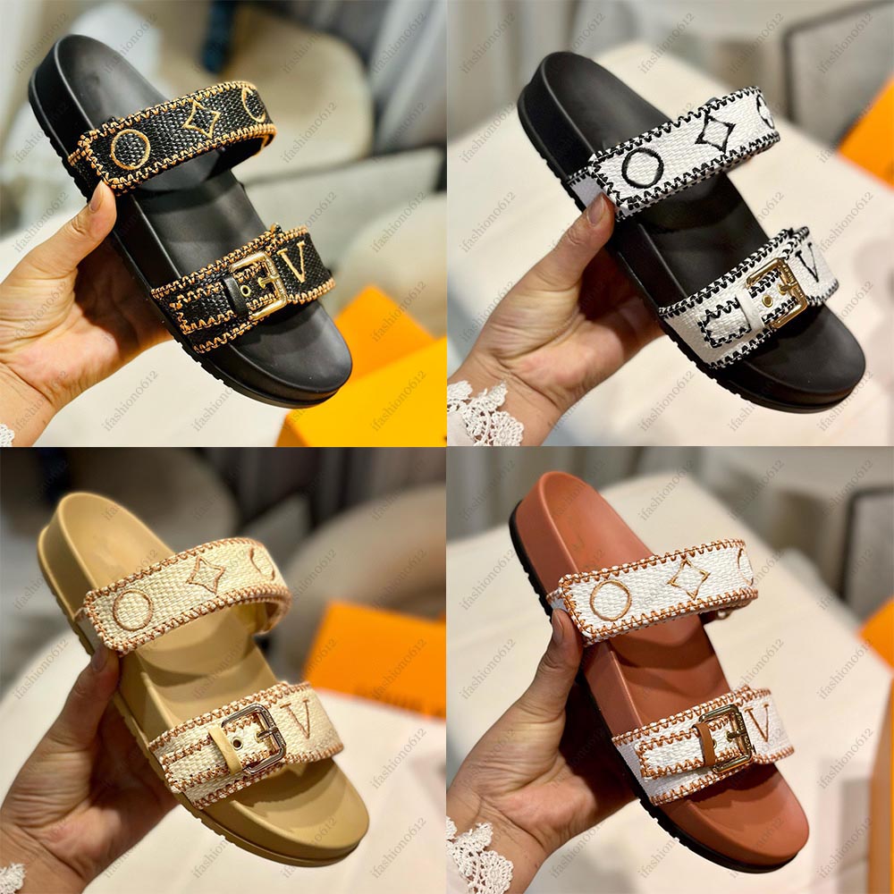 Femmes pantoufles sandale luxe BOM DIA FLAT MULE toile lettre toboggan plat été plage sandales pantoufle femmes hommes chaussures de créateur