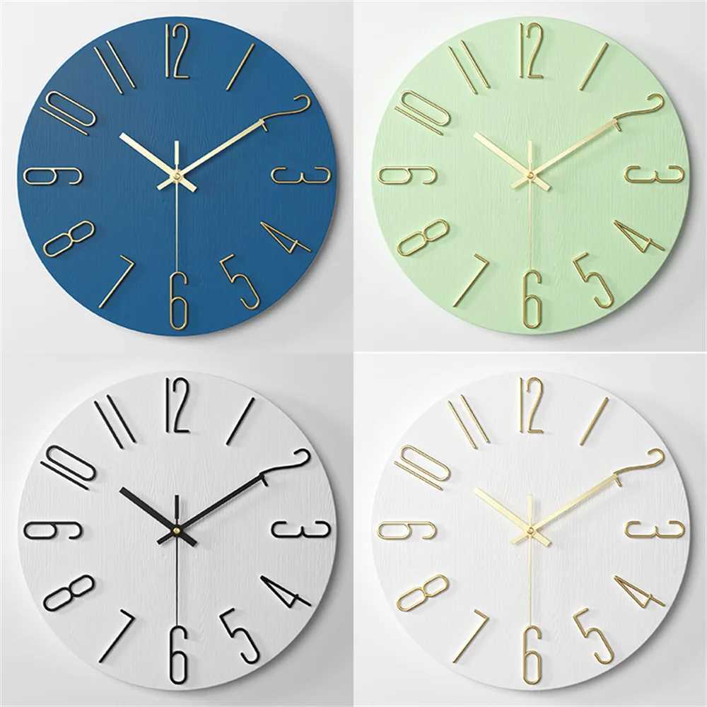 Decorative Plastic Gold Large Number Wall Clock 30cm Blue Coffee White Black Green Decoration Kitchen Modern Design Hanging-image-996126915