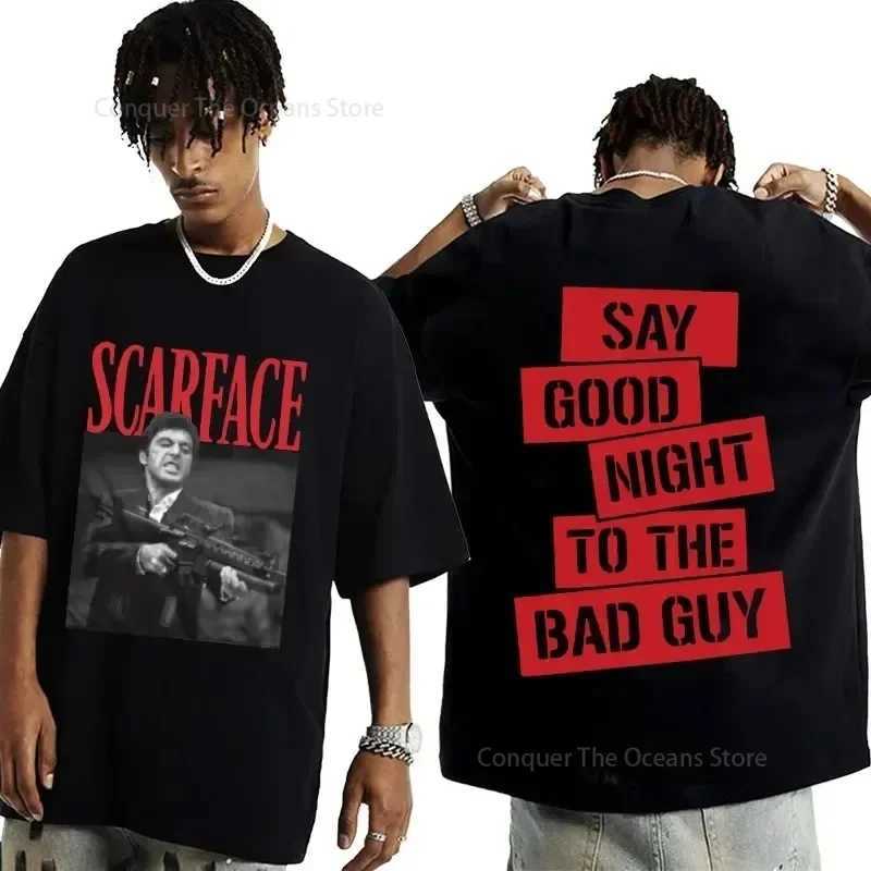 Men's T-Shirts Movie Scarface Printed Tony Montana Mens T-shirt Male Hip Hop Fashion Rock Clothing T Shirts Mens Vintage Oversize Strt Wear-image-995943171