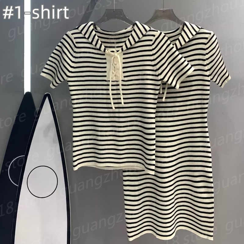 (go off picture not the description) Summer T-shirts with Sailor Collar Women's Designer Tops with Stripe Dress for Holiday 27686 27730-image-996078934