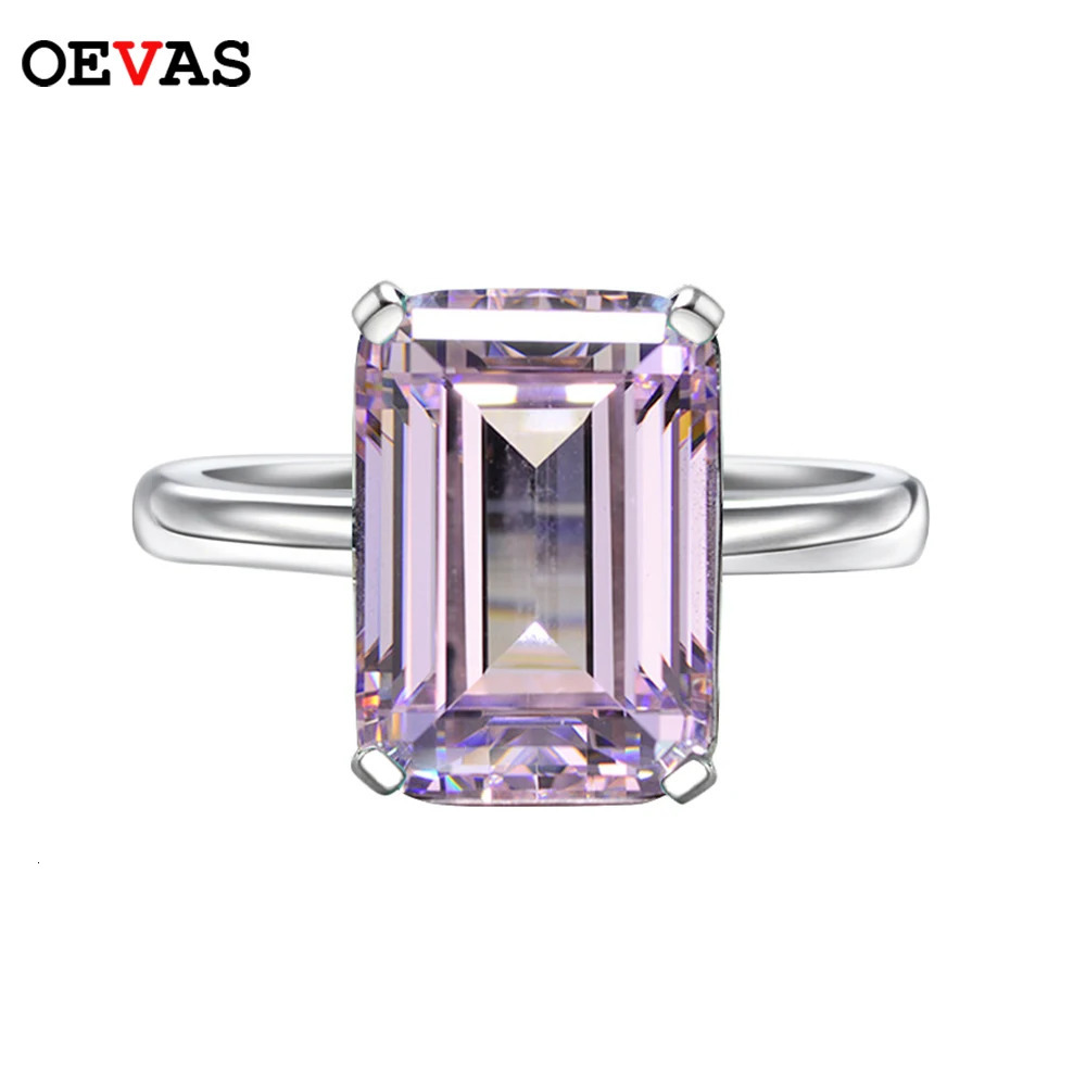 OEVAS 100% 925 Sterling Silver 10*14mm 5A Zircon Wedding Rings For Women Pink White Yellow High Carbon Diamond Fine Jewelry Gift 240626