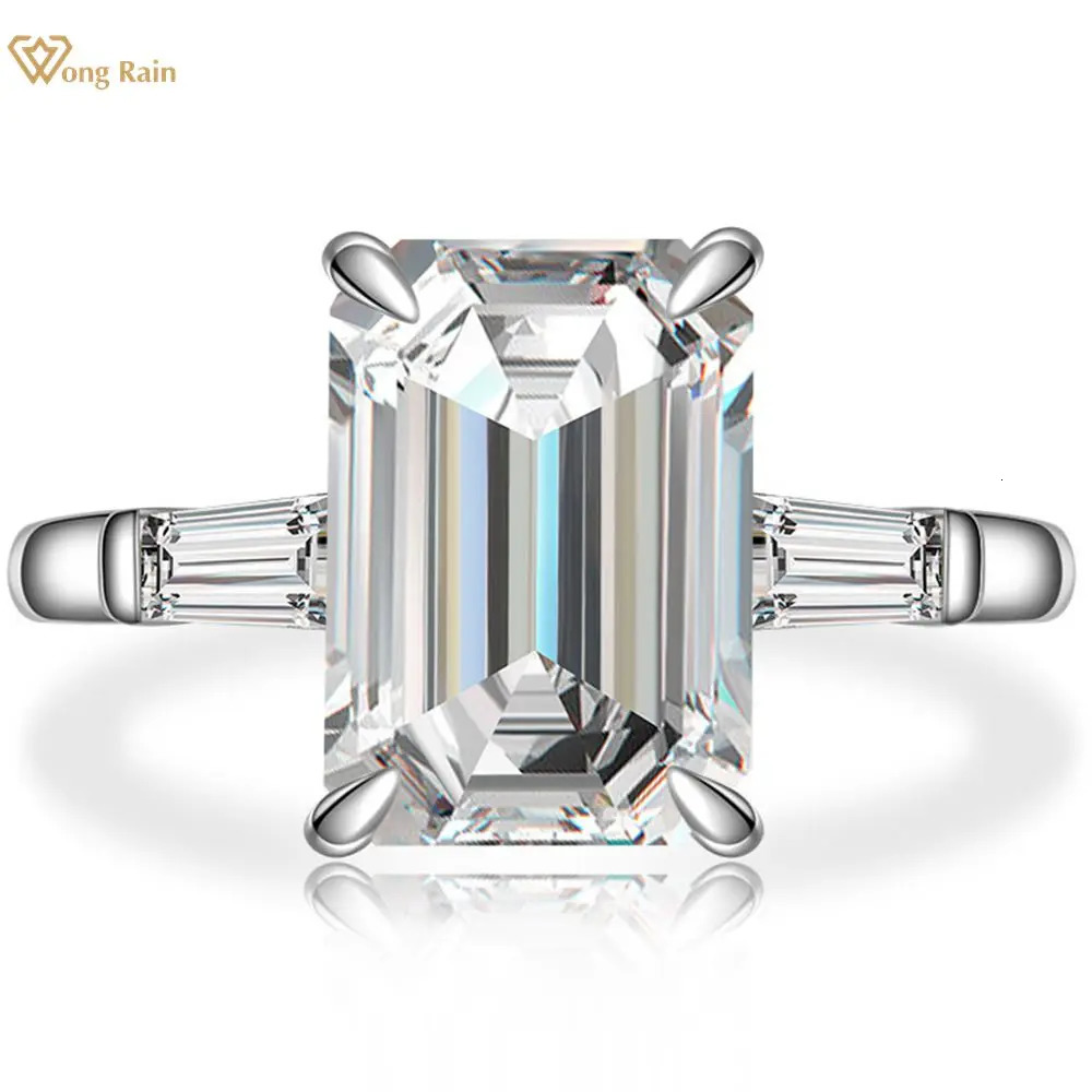 Wong Rain 925 Sterling Silver Emerald Cut Created Gemstone Wedding Engagement Diamonds Ring Fine Jewelry Wholesale 240626