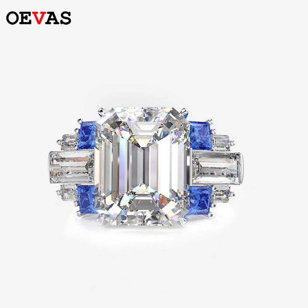 OEVAS 100% 925 Sterling Silver 8*10MM Topaz Sapphire Ruby High Carbon Diamond Rings For Women Wedding Anniversary Fine Jewelry 240626