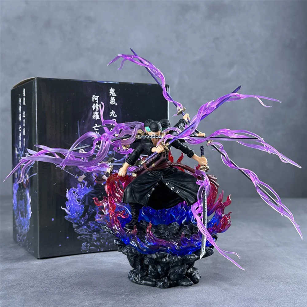 Action Toy Figures 24cm One Piece Roronoa Zoro Anime Figure Gk Three Heads And Six Arms Nine Knives Flow Ashura PVC Action Figurine Model Toys Do-image-995936508
