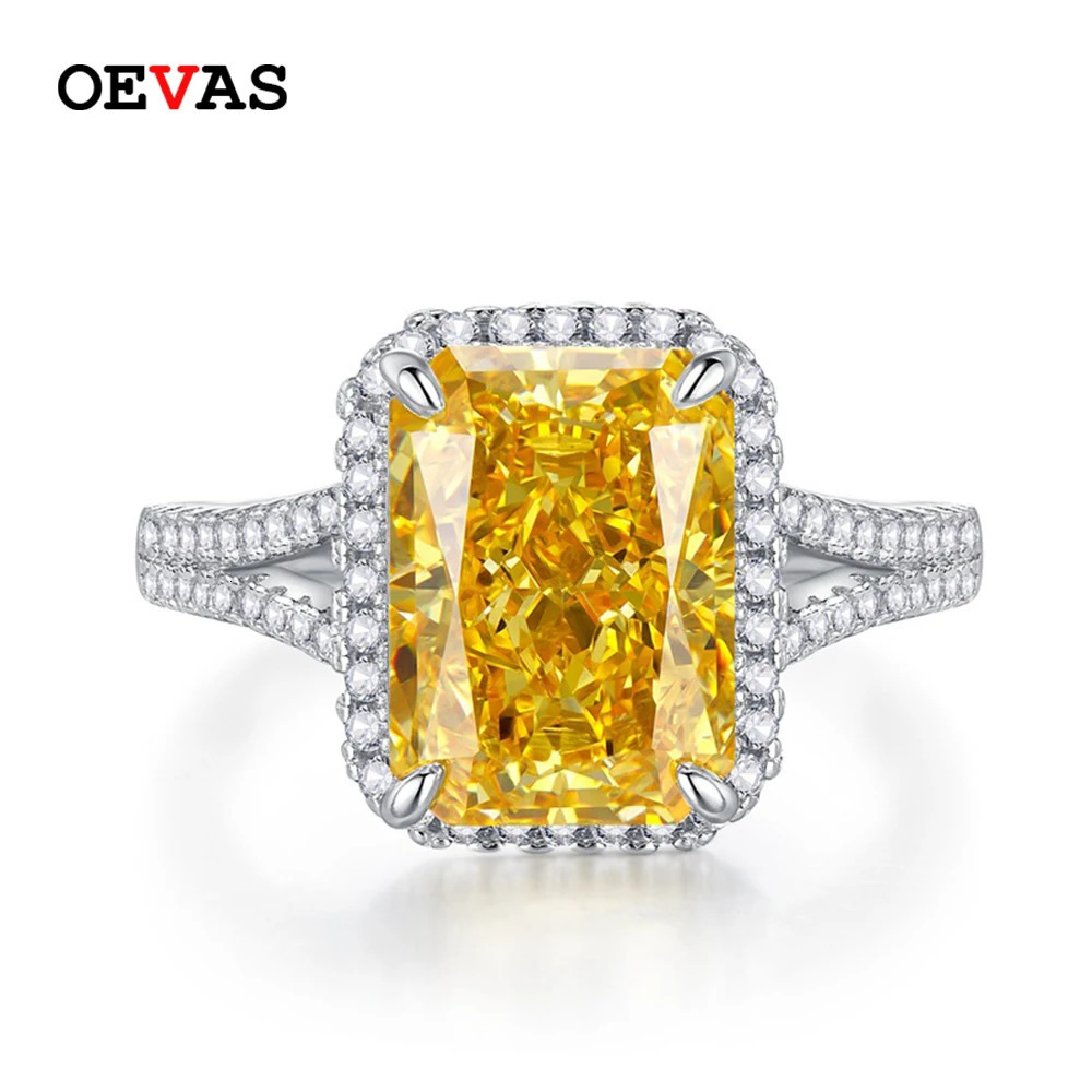 OEVAS 100% 925 Sterling Silver 8*11mm Yellow Pink High Carbon Diamond Engagement Wedding Rings For Women Party Fine Jewelry 240626