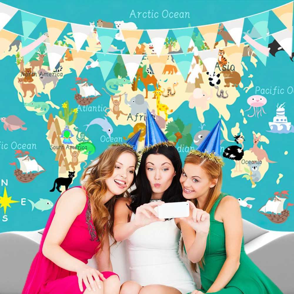 Background Material Animal Geography World Backdrop for Boys Girls Happy Birthday Party Baby Shower Banner Decoration photography background-image-995950757