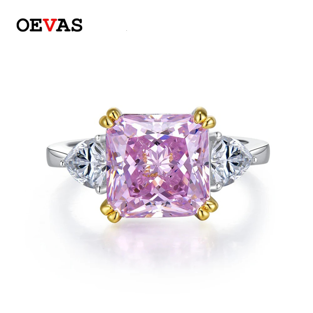 OEVAS 100% 925 Sterling Silver Sparkling 10*10MM Square pillow High Carbon Diamond Ring Wedding Engagement Party Fine Jewelry 240626