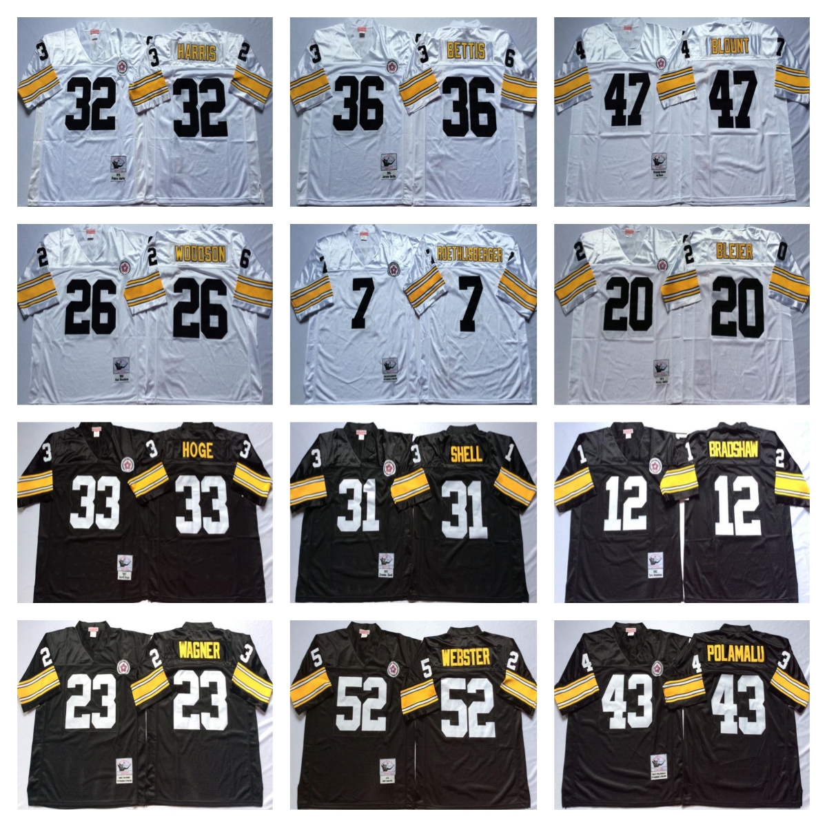 Vintage Football jersey Jerome Bettis Troy Polamalu Mel Blount Mike Webster Jack Lambert Dermontti Dawson LC Greenwood Joe Greene Lynn Swann-image-996123515