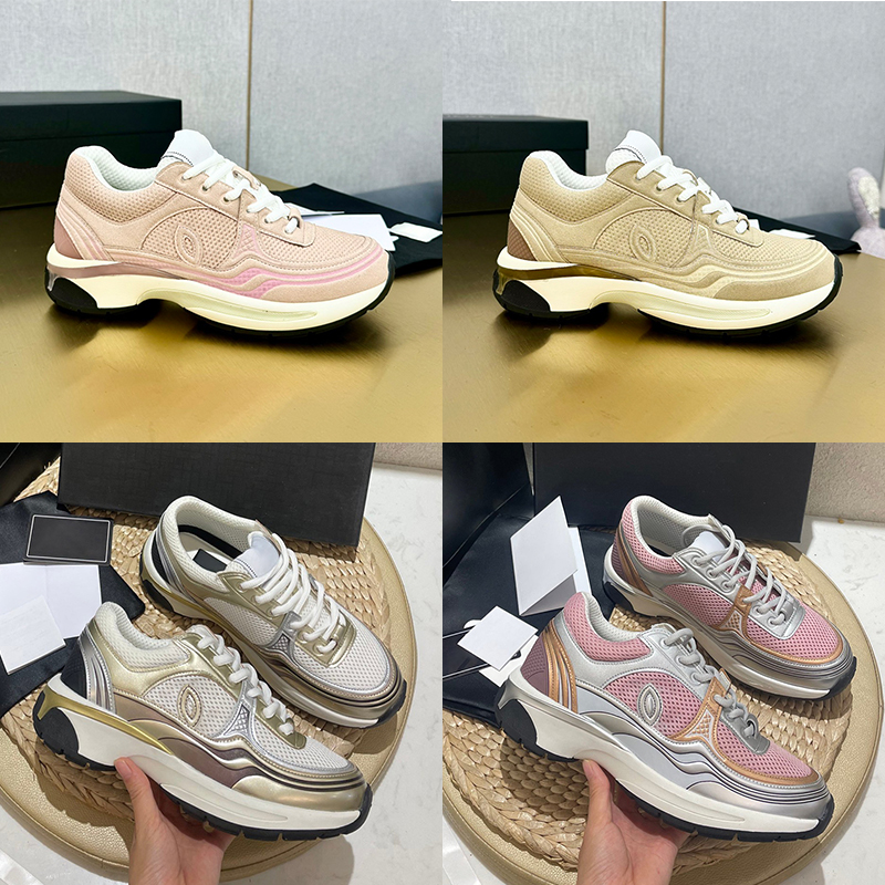 Designer Shoes Womens Sneakers Fashion Sport Mens Shoes Casual Trainers White Pink Mint Grey Silver Unisex 23C 24C Interlocking C Laminate Fabric-image-996046287