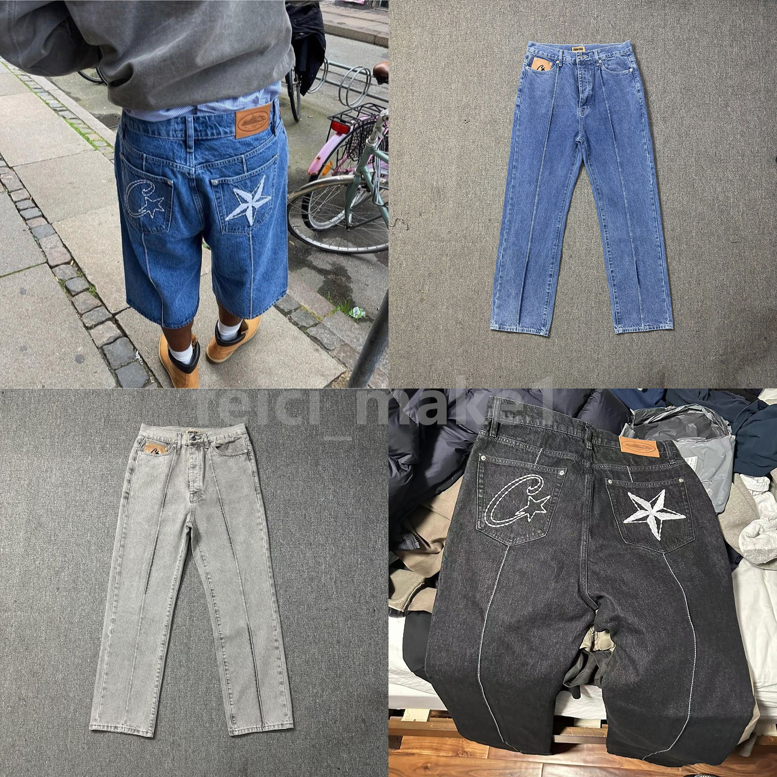 Men's Jeans Star Embroidery High Street Trend Vintage Washed Distressed Jeans Mens Hip Hop Casual Denim Shorts