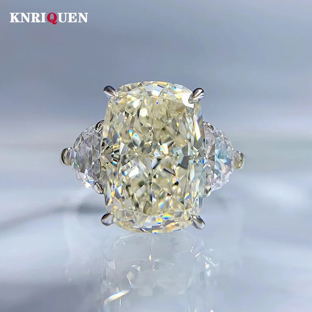Trend 100% 925 Real Silver 9*13mm White G High Carbon Diamond Rings for Women Wedding Band Party Fine Jewelry Female Gifts 240626