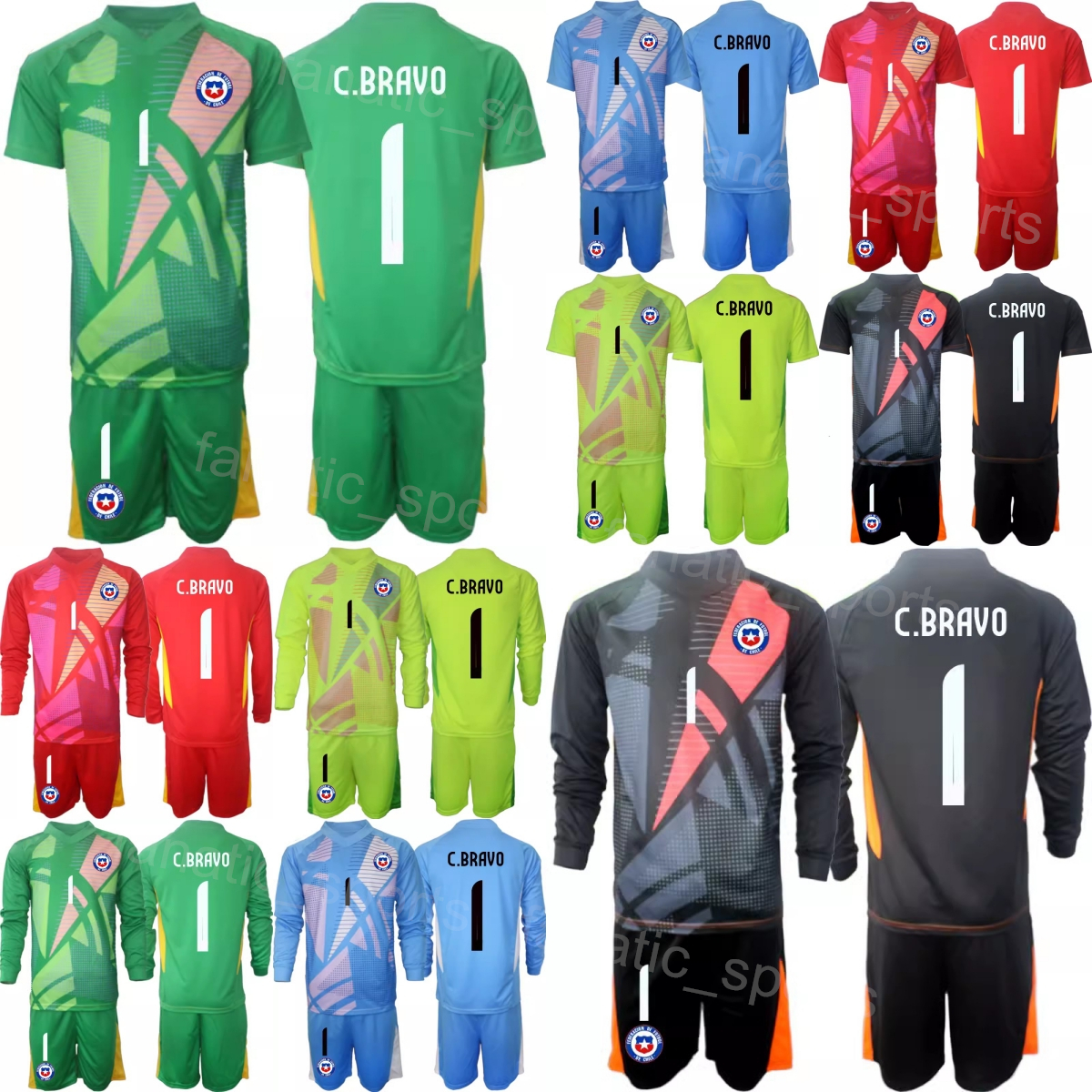 National Team Men Youth Goalkeeper GK Chile Soccer Jerseys Set Long Sleeve 1 Claudio Bravo 33 Cristobal Campos 23 Brayan Cortes 12 Gabriel Arias