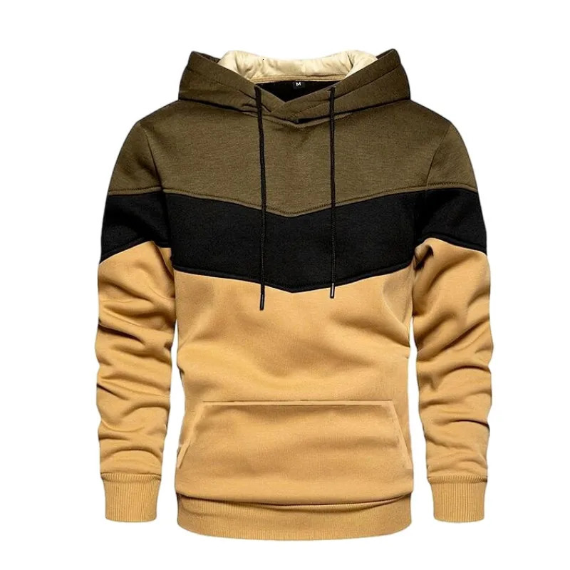 Mens Patchwork Hooded Sweatshirt Hoodies Clothing Casual Loose Fleece Warm Streetwear Male Fashion Autumn Winter Sports Outwear 240627