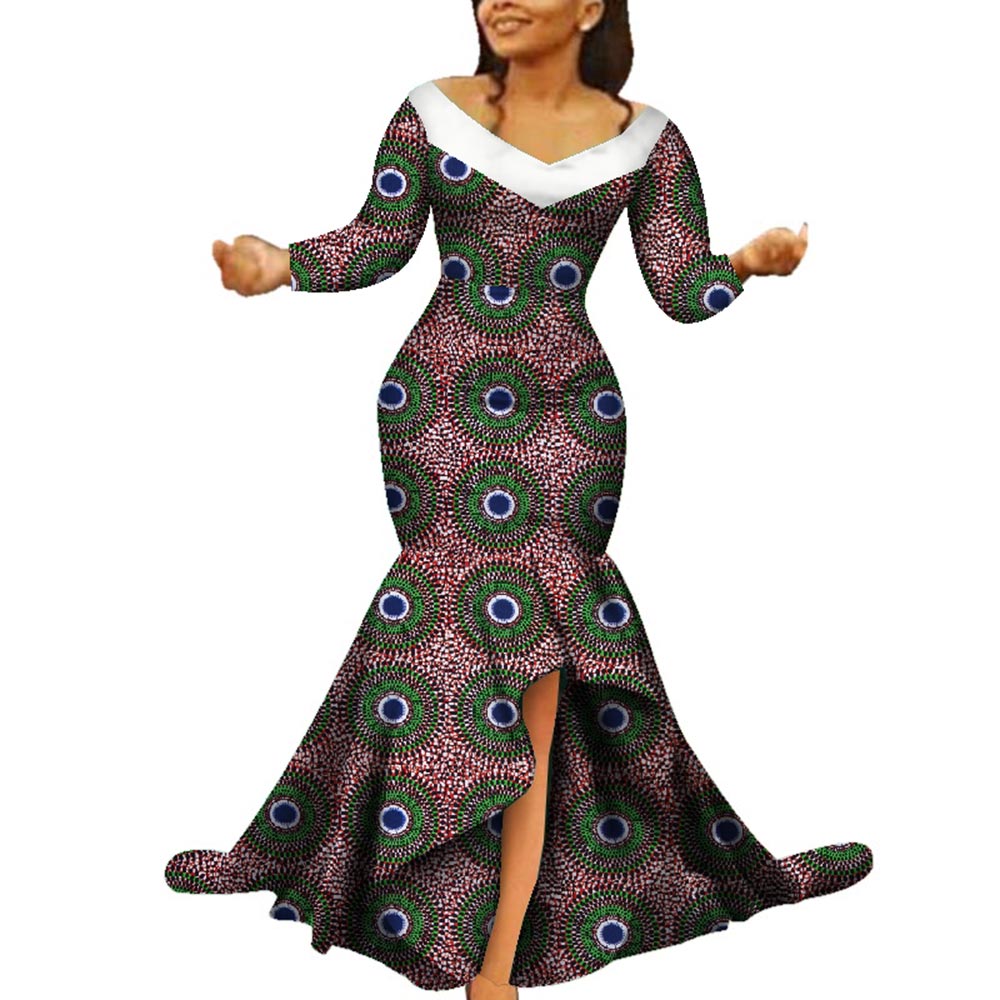 Bintarealwax Robes décontractées nouvelles dashiki africain imprimer des vêtements bazin doubles robes de fête de poisson vestidos plus taille de