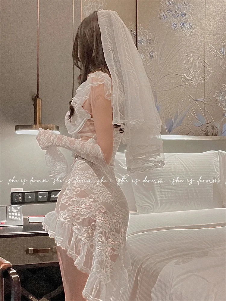 Erotic Lingerie Passion Night Suit Sexy Pajamas Organza Lace Ruffles Nightdress Anime Wedding Bride Cosplay Costumes Lolita 240627-image-996145625