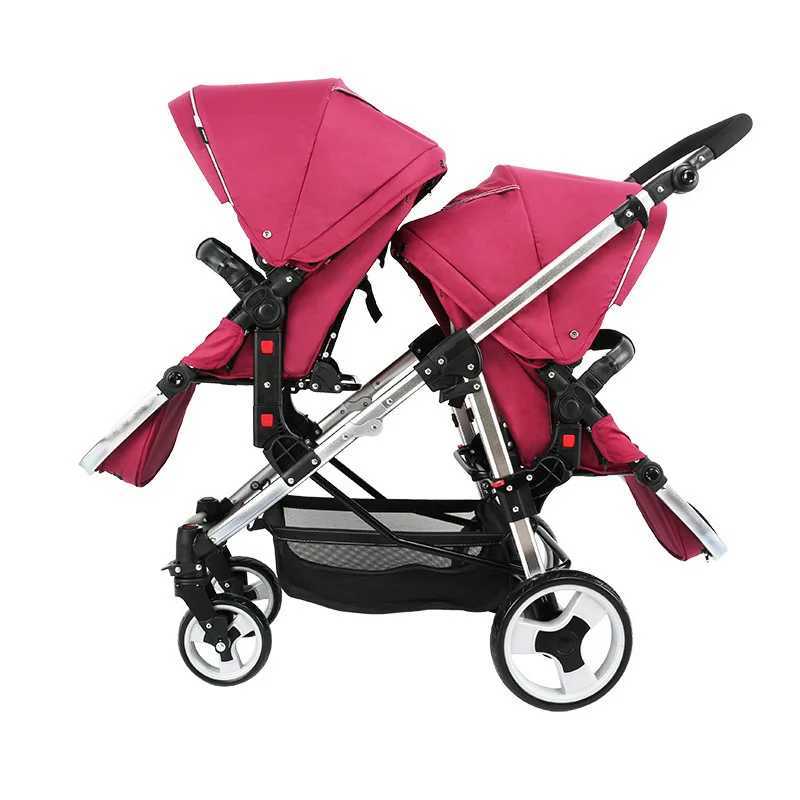 Strollers# Foldable Twins Baby Carriage Stroller Twin Can Sit and Lie Double Stroller Shock Absorber Second high view Child Stroller WX-image-997000127