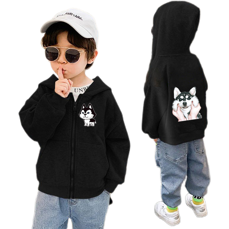 Boys Funny Cute Pug Dog Siberian Husky Thin Jacket Hoodies Kids Outswear Spring Autumn Hip Hop Zip Up Sportswear